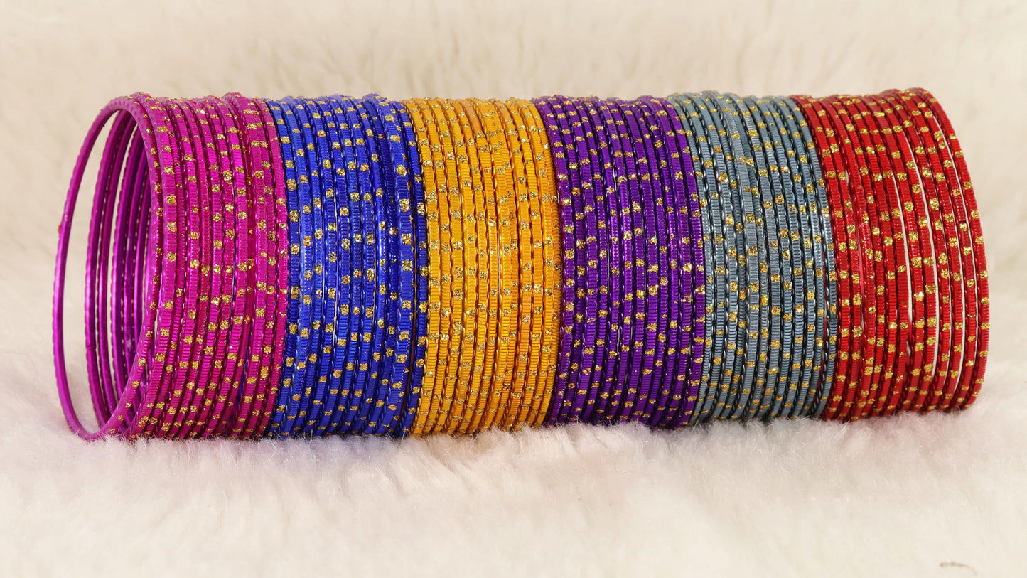 Multicolour Metal Bangles with Golden Polka Dots & Cutting Design (Set of 144)