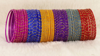 Multicolour Metal Bangles with Golden Polka Dots & Cutting Design (Set of 144)