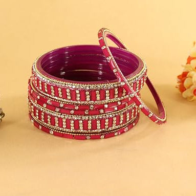 Glass Bangles Kada Set  With Zircon Stone Work - Pack of 6