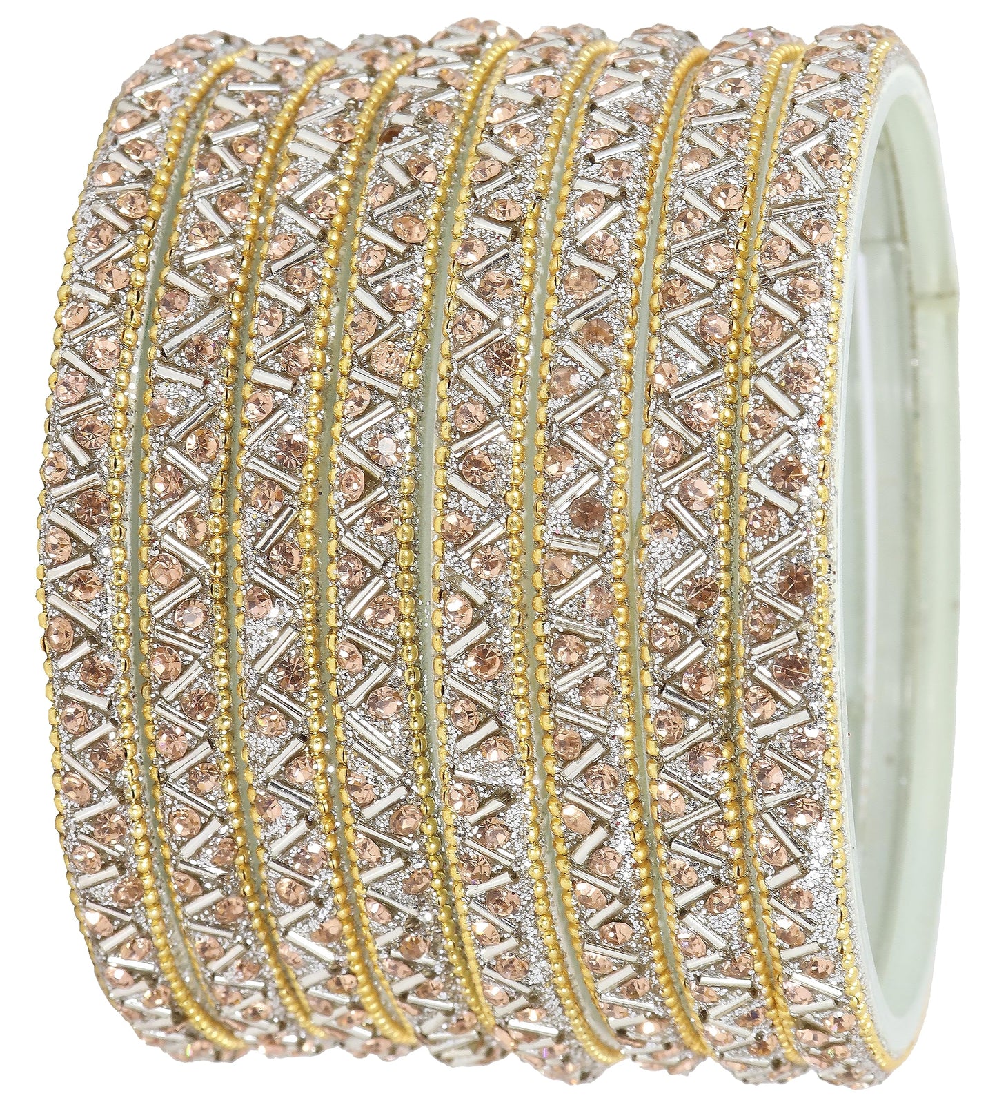 Silver Glass Bangles Set For Girls and Women Studded Zircon Gemstone and Beads I women bangles I (Pack of 8