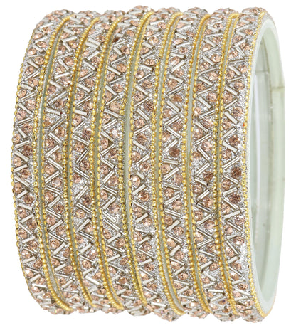 Silver Glass Bangles Set For Girls and Women Studded Zircon Gemstone and Beads I women bangles I (Pack of 8
