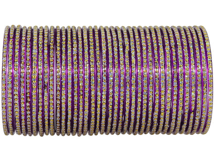 Glass Bangles Set – Pack of 36 | Purple with Polka Dots & Glitter Design