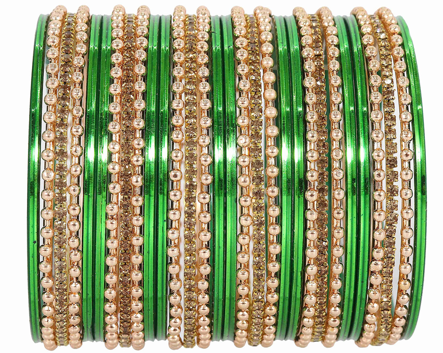 Zircon Studded Metal Bangles with Ball Chain & Plain Bangles Set