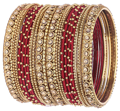 Maroon Bangles with Zircon Festive Wear (Set of 20)