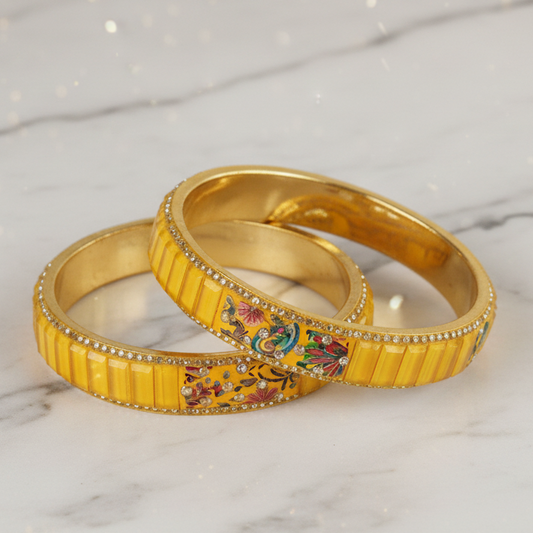 Jaipuri Bloom: Luxury Yellow & Gold Bangle Set (2)