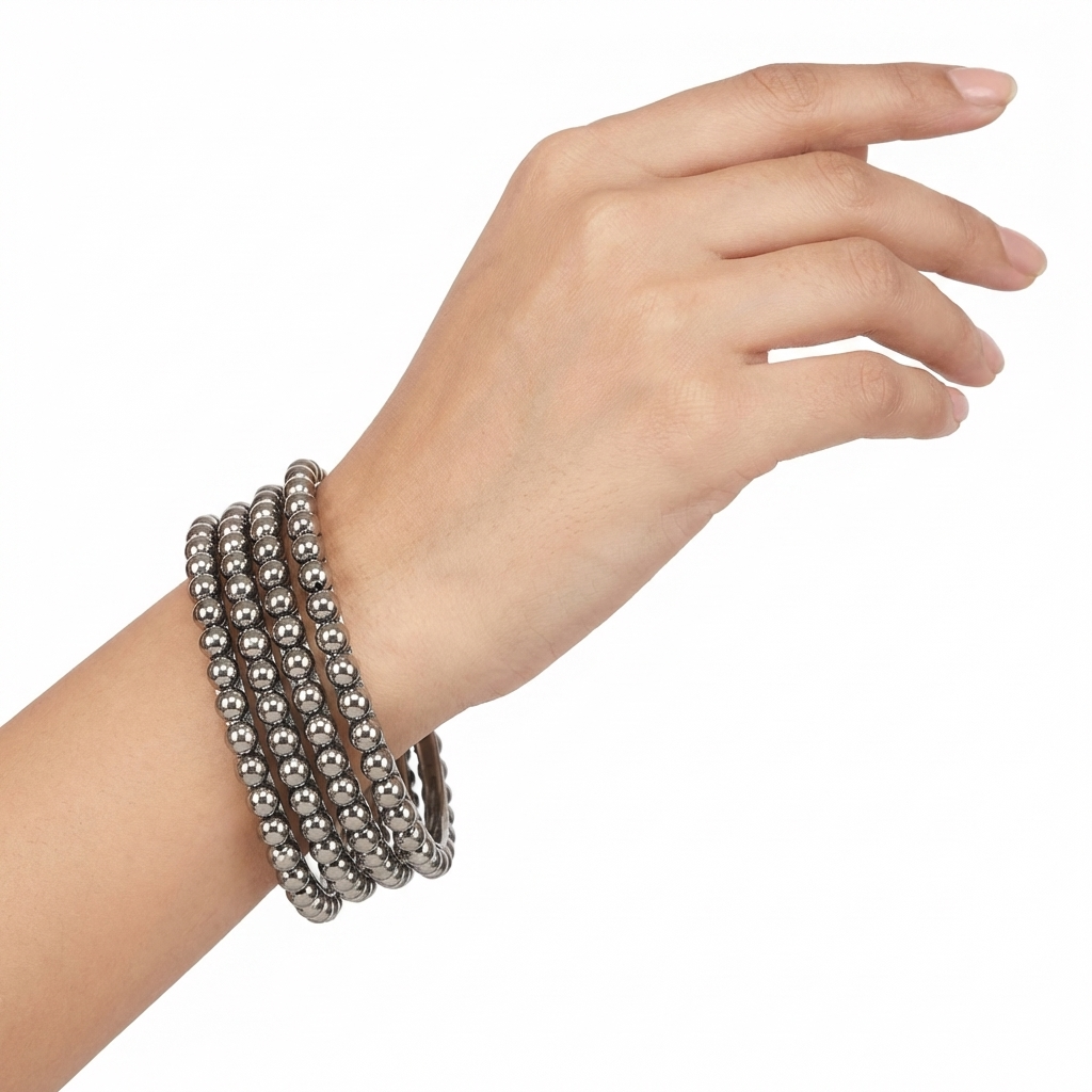 Stylish Metal Ball Chain Premium Silver-Toned Beaded Design (Pack of 8)