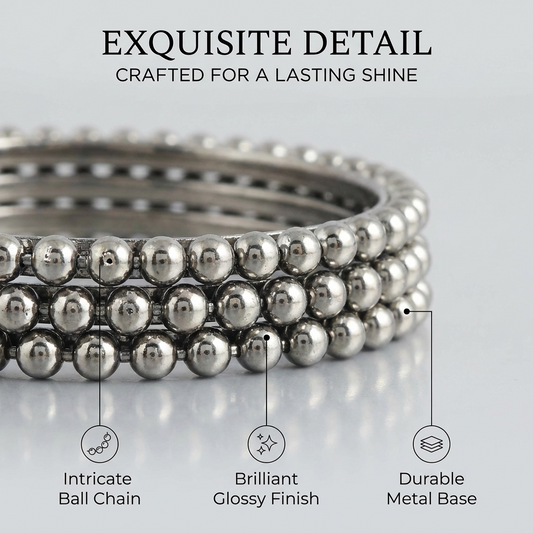 Stylish Metal Ball Chain Premium Silver-Toned Beaded Design (Pack of 8)