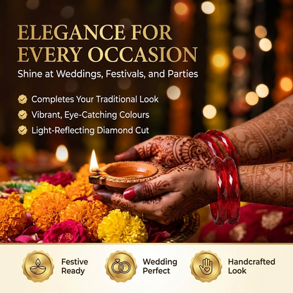 Festive Green Glass Bangles – Red Blossom and Gold Leaf Design-Pack Of 2 Kada