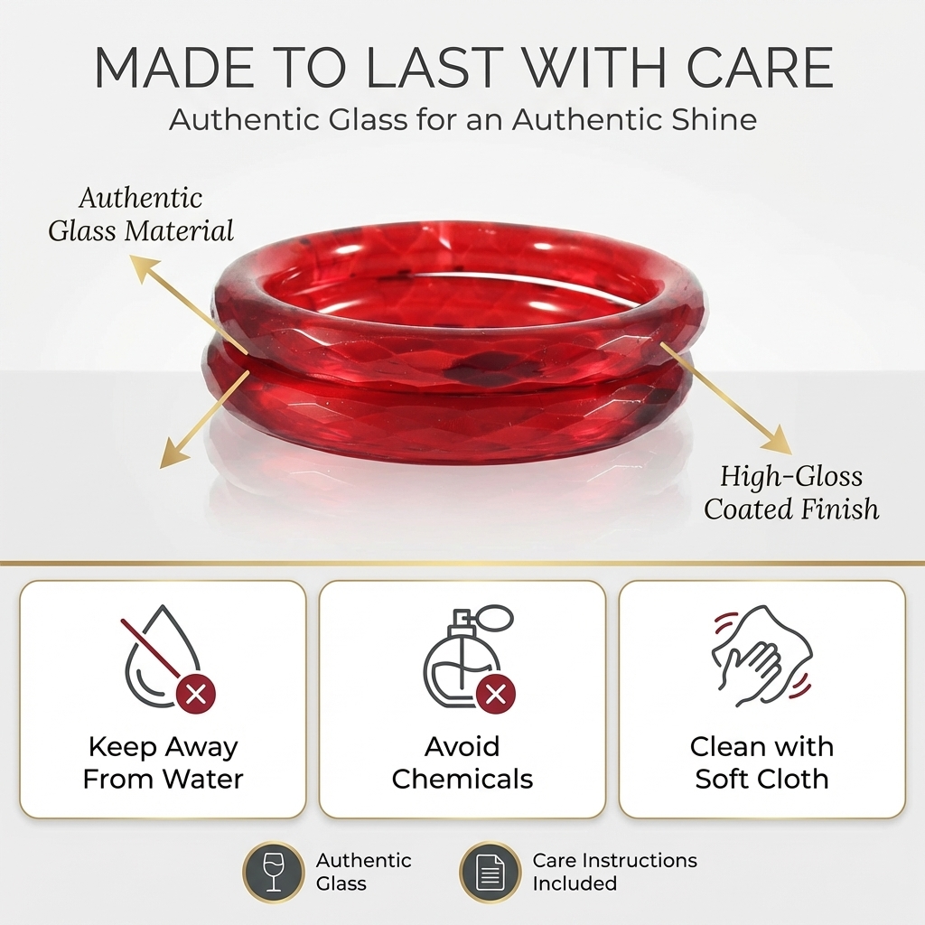 Festive Green Glass Bangles – Red Blossom and Gold Leaf Design-Pack Of 2 Kada