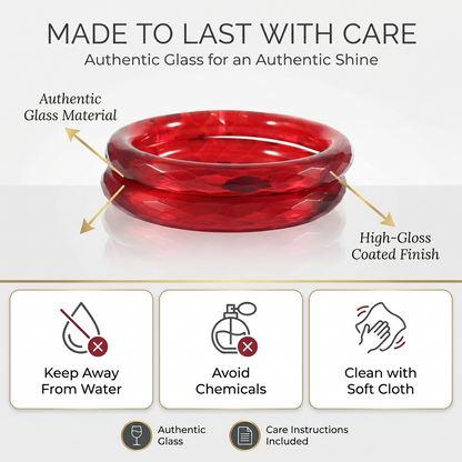 Festive Green Glass Bangles – Red Blossom and Gold Leaf Design-Pack Of 2 Kada