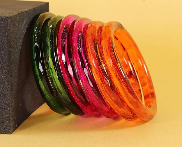 Multicolor Kada Glass Bangle Set – 12 Pieces, 6 Colors