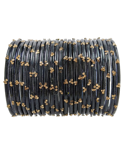 Traditional Black Stone Gold  Glossy Finish with Golden Stone Work Wear (Pack of 24)