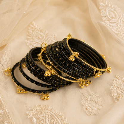 Trendy Glass Bangles With Gold Ghunghroo Set - Set Of 16