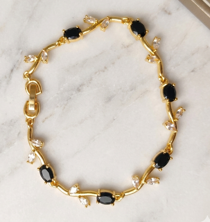 Elegant Gold-Toned Bracelet with Black Stone Stylish Designer Chain Bracelet for Daily & Party Wear