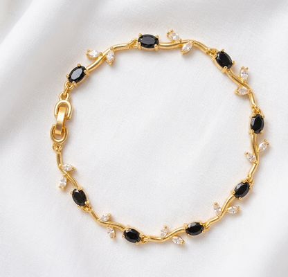 Elegant Gold-Toned Bracelet with Black Stone Stylish Designer Chain Bracelet for Daily & Party Wear