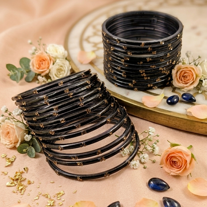 Traditional Black Stone Gold  Glossy Finish with Golden Stone Work Wear (Pack of 24)
