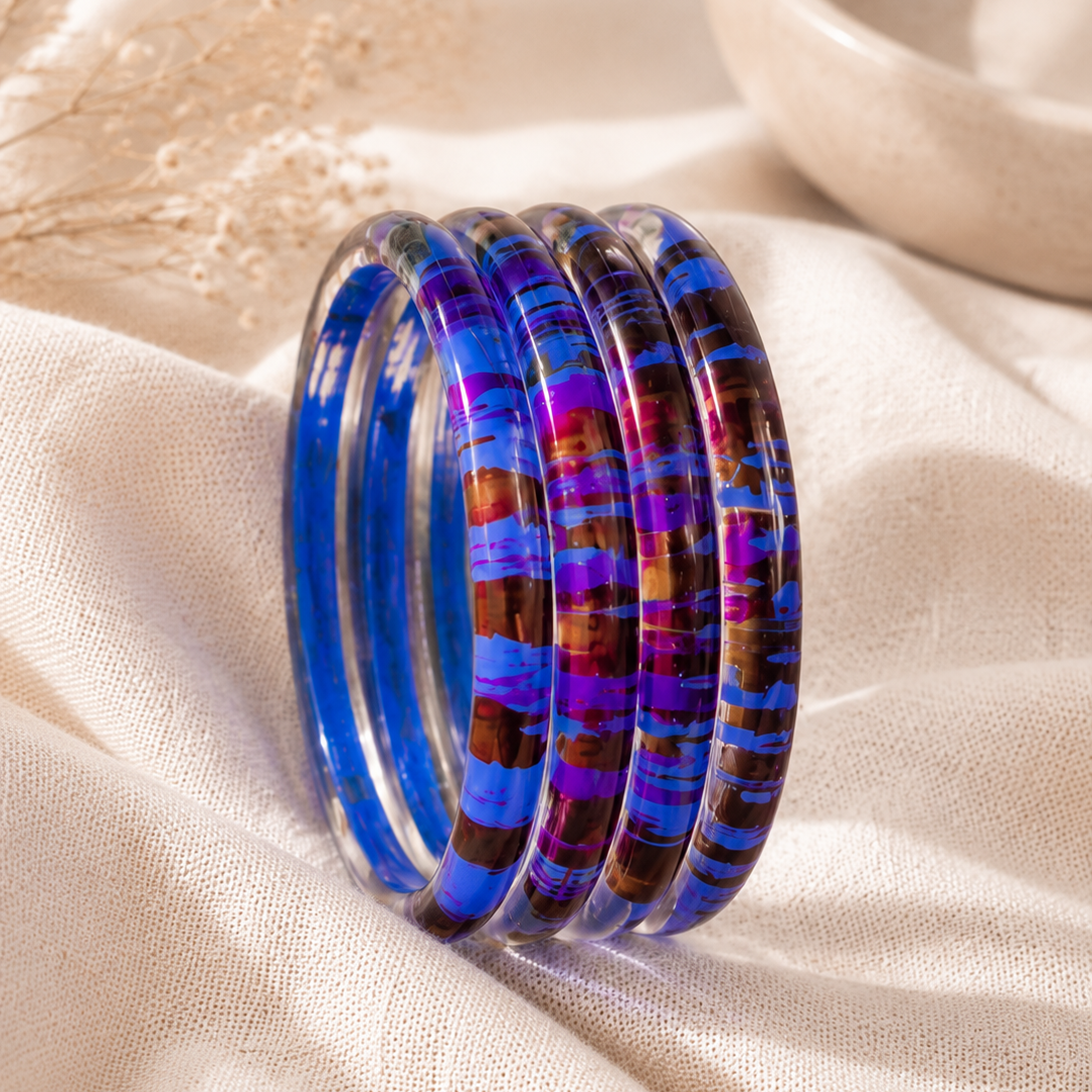 Trendy Glossy Glass Bangle Set For Women - Set Of 4
