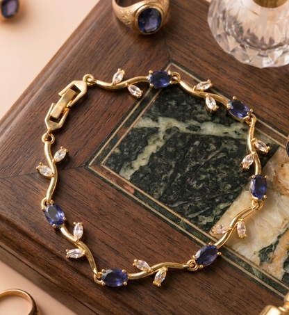 Elegant Gold-Toned Bracelet with Purple Stone & Zircon  Stylish Designer Chain Bracelet for Daily & Party Wear