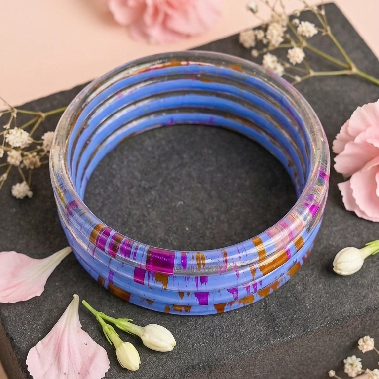 Trendy Glossy Glass Bangle Set For Women - Set Of 4