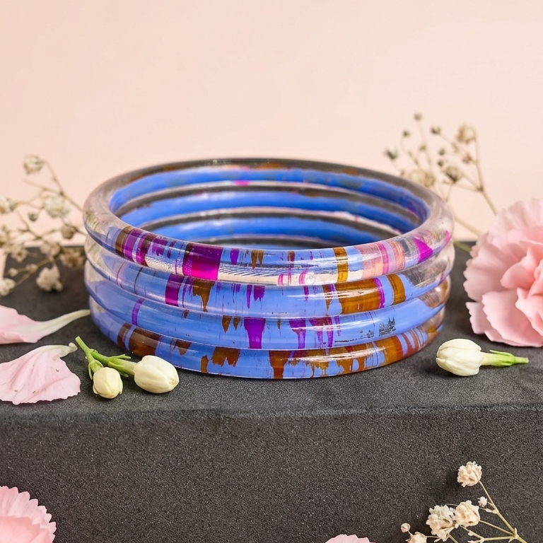 Trendy Glossy Glass Bangle Set For Women - Set Of 4
