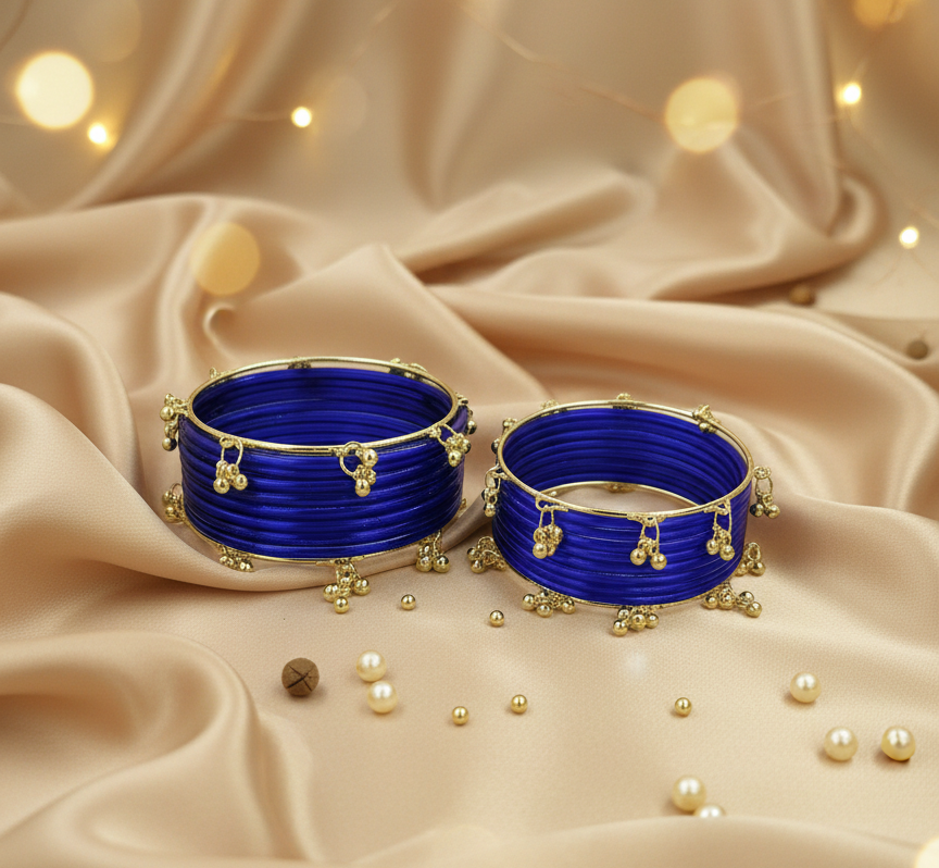Trendy Kashmiri Bangles Set  Premium Glass Bangles Set with Ghungroo-Set Of 20