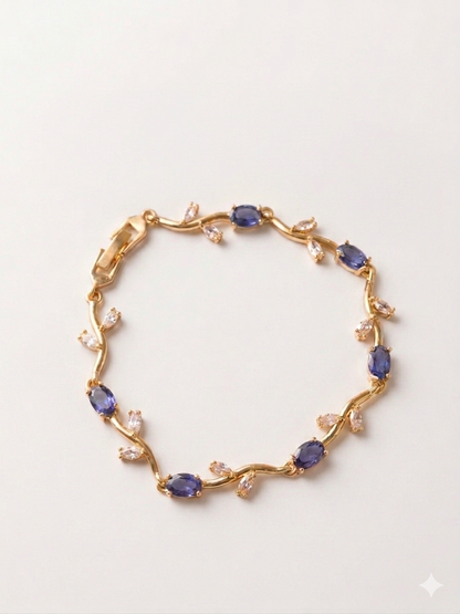 Elegant Gold-Toned Bracelet with Purple Stone & Zircon  Stylish Designer Chain Bracelet for Daily & Party Wear