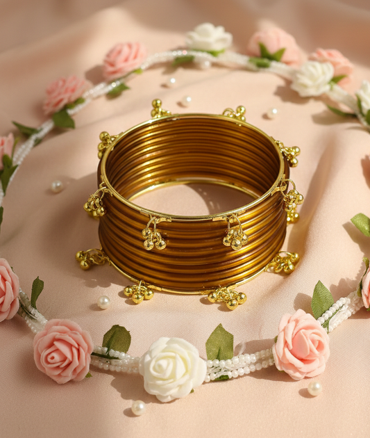 Trendy Ghungroo Glass Bangles Royal Blue Kashmiri Style Bangles | Pack of 20 with Golden Metal Charm