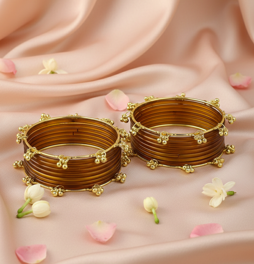 Trendy Ghungroo Glass Bangles Royal Blue Kashmiri Style Bangles | Pack of 20 with Golden Metal Charm