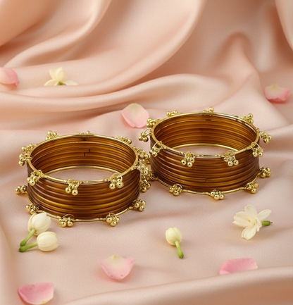 Trendy Ghungroo Glass Bangles Royal Blue Kashmiri Style Bangles | Pack of 20 with Golden Metal Charm