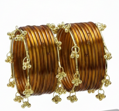 Trendy Ghungroo Glass Bangles Royal Blue Kashmiri Style Bangles | Pack of 20 with Golden Metal Charm