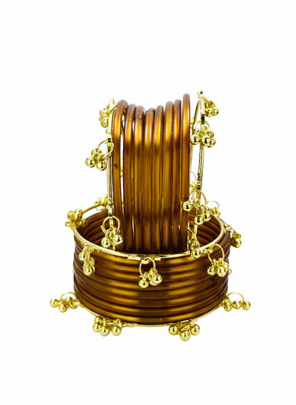 Trendy Ghungroo Glass Bangles Royal Blue Kashmiri Style Bangles | Pack of 20 with Golden Metal Charm