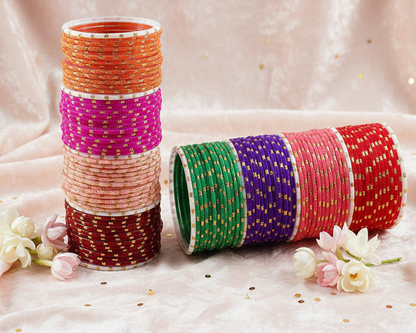 Glass Velvet Worked Polka Dot Glossy Finished Bangle– Pack of 106