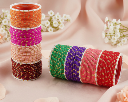 Glass Velvet Worked Polka Dot Glossy Finished Bangle– Pack of 106