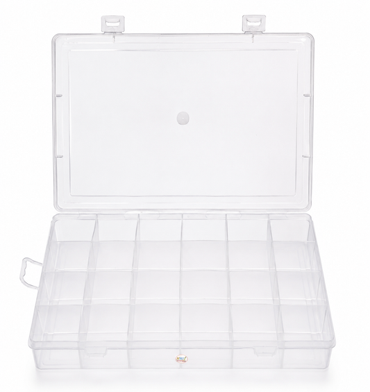 24 Square Compartments Transparent Plastic Jewellery Organizer Box with