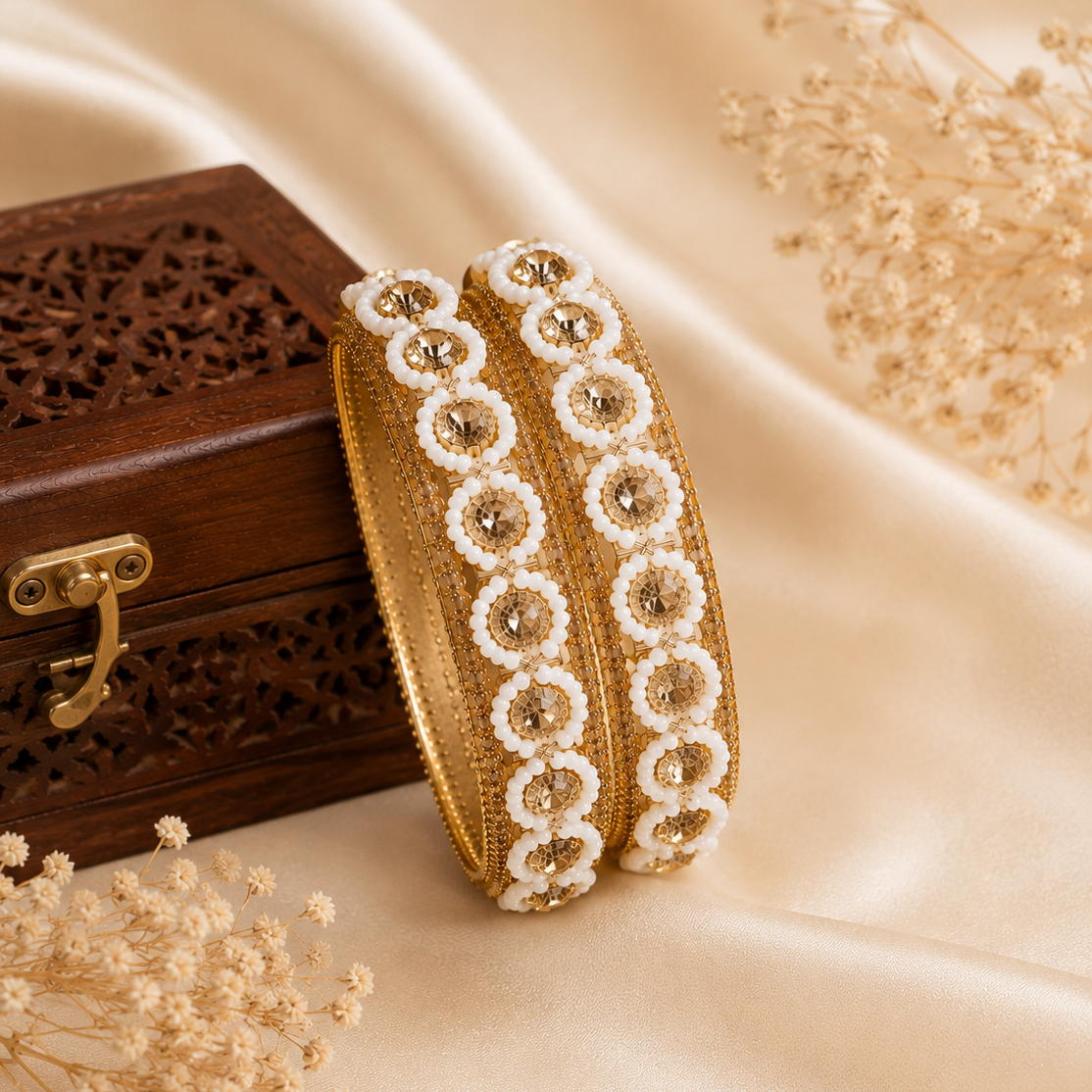 Golden Brilliance: Embellished Bridal Bangles - Set of 2