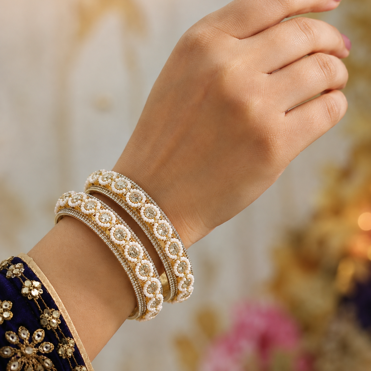 Golden Brilliance: Embellished Bridal Bangles - Set of 2