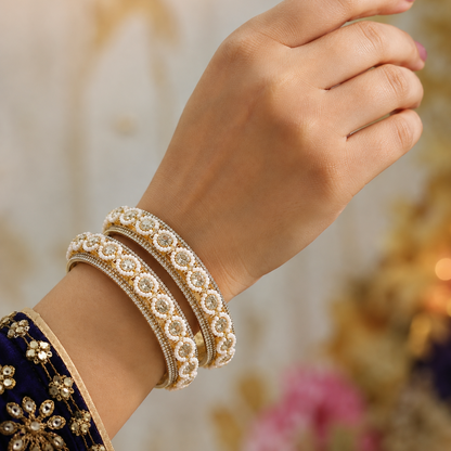 Golden Brilliance: Embellished Bridal Bangles - Set of 2