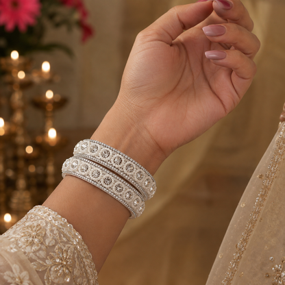 Silver Brilliance: Embellished Bridal Bangles - Set of 2