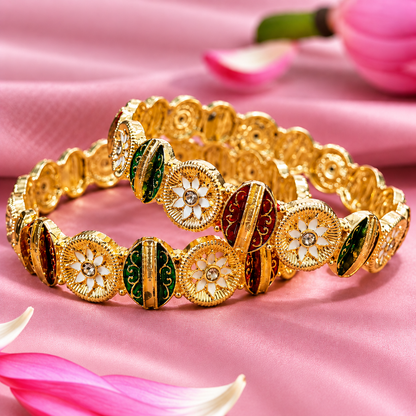 Traditional Gold Plated & Multi Designer Kada Set - Set Of 2