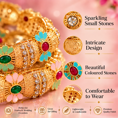 Gold Plated Kada Bangles Set With Clear Crystal Stones - Set Of 2