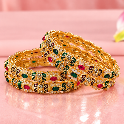 Gold Plated Designer Alloy Kada Bangles Set - Set Of 4
