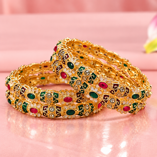 Gold Plated Designer Alloy Kada Bangles Set - Set Of 4