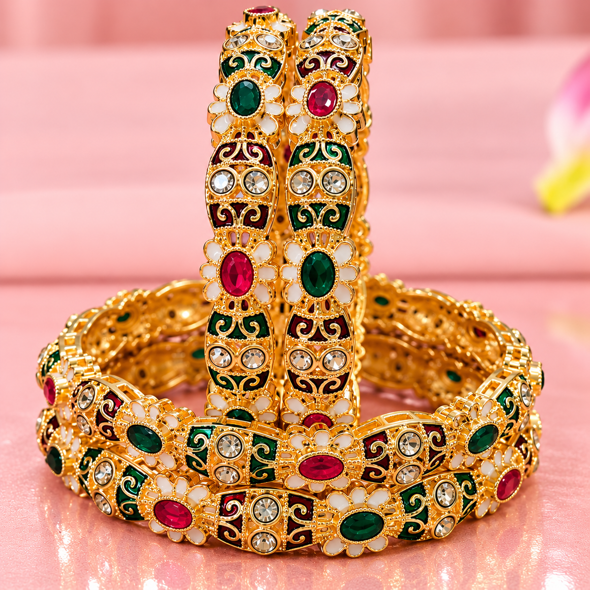 Gold Plated Designer Alloy Kada Bangles Set - Set Of 4