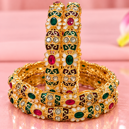 Gold Plated Designer Alloy Kada Bangles Set - Set Of 4