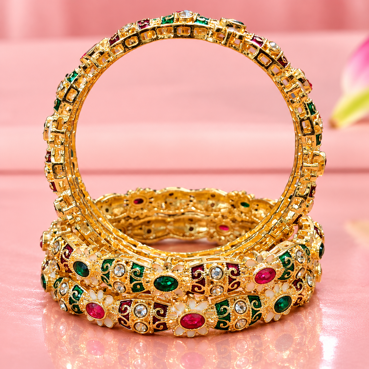 Gold Plated Designer Alloy Kada Bangles Set - Set Of 4