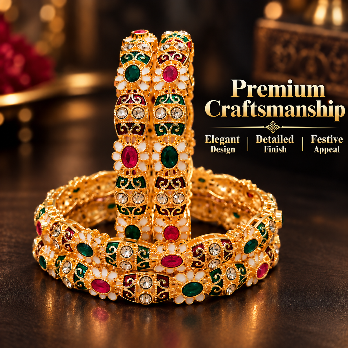 Gold Plated Designer Alloy Kada Bangles Set - Set Of 4