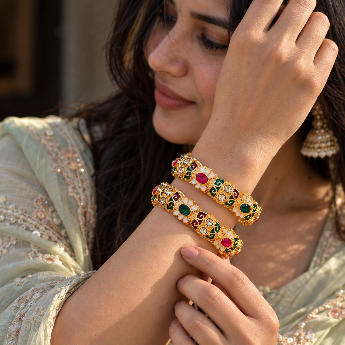 Gold Plated Designer Alloy Kada Bangles Set - Set Of 4