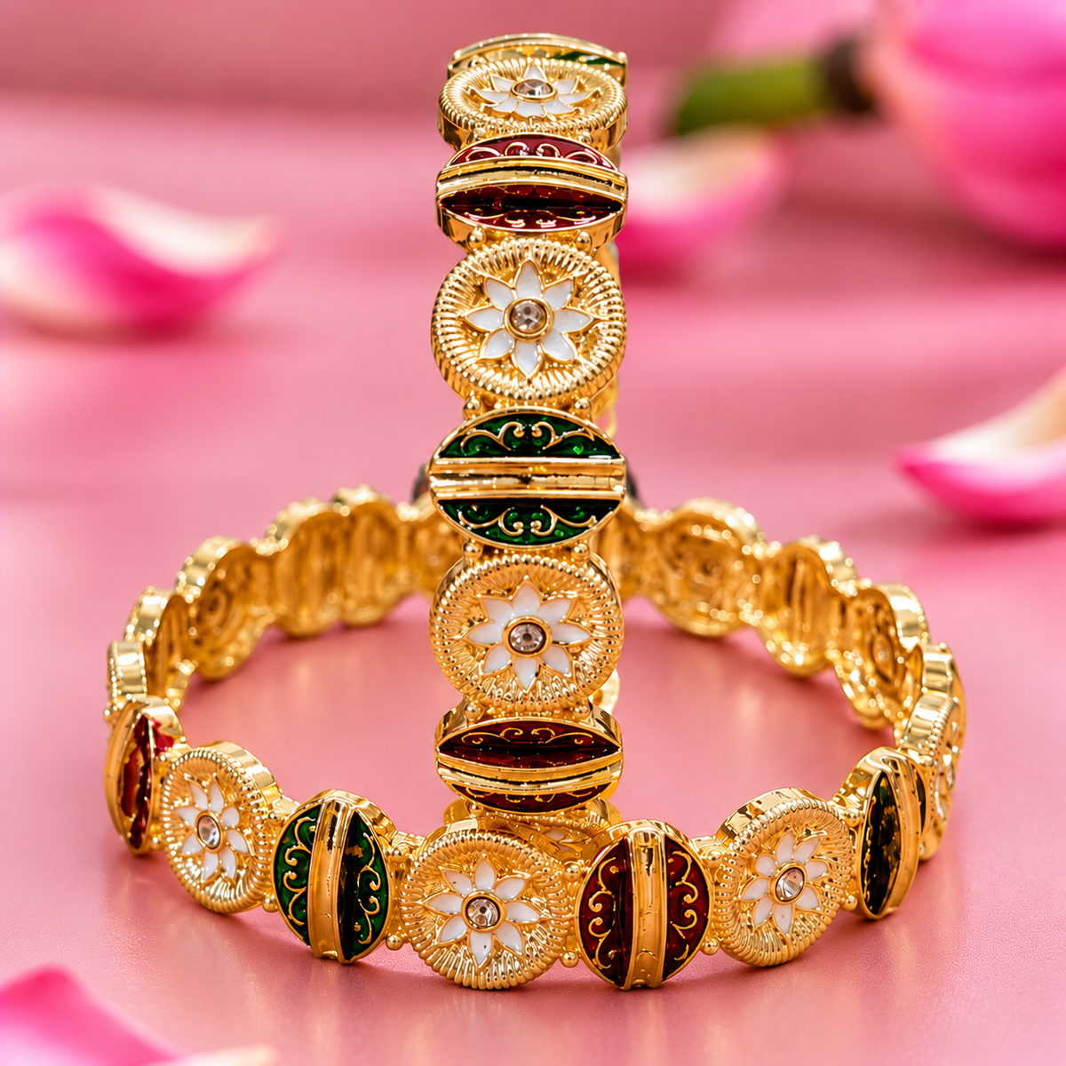 Traditional Gold Plated & Multi Designer Kada Set - Set Of 2