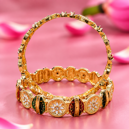Traditional Gold Plated & Multi Designer Kada Set - Set Of 2