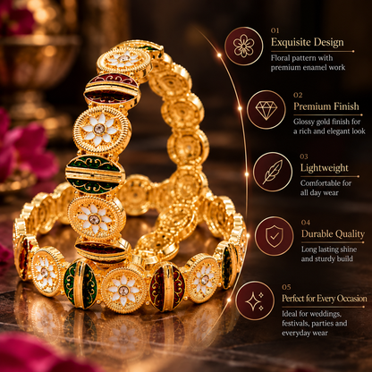 Traditional Gold Plated & Multi Designer Kada Set - Set Of 2